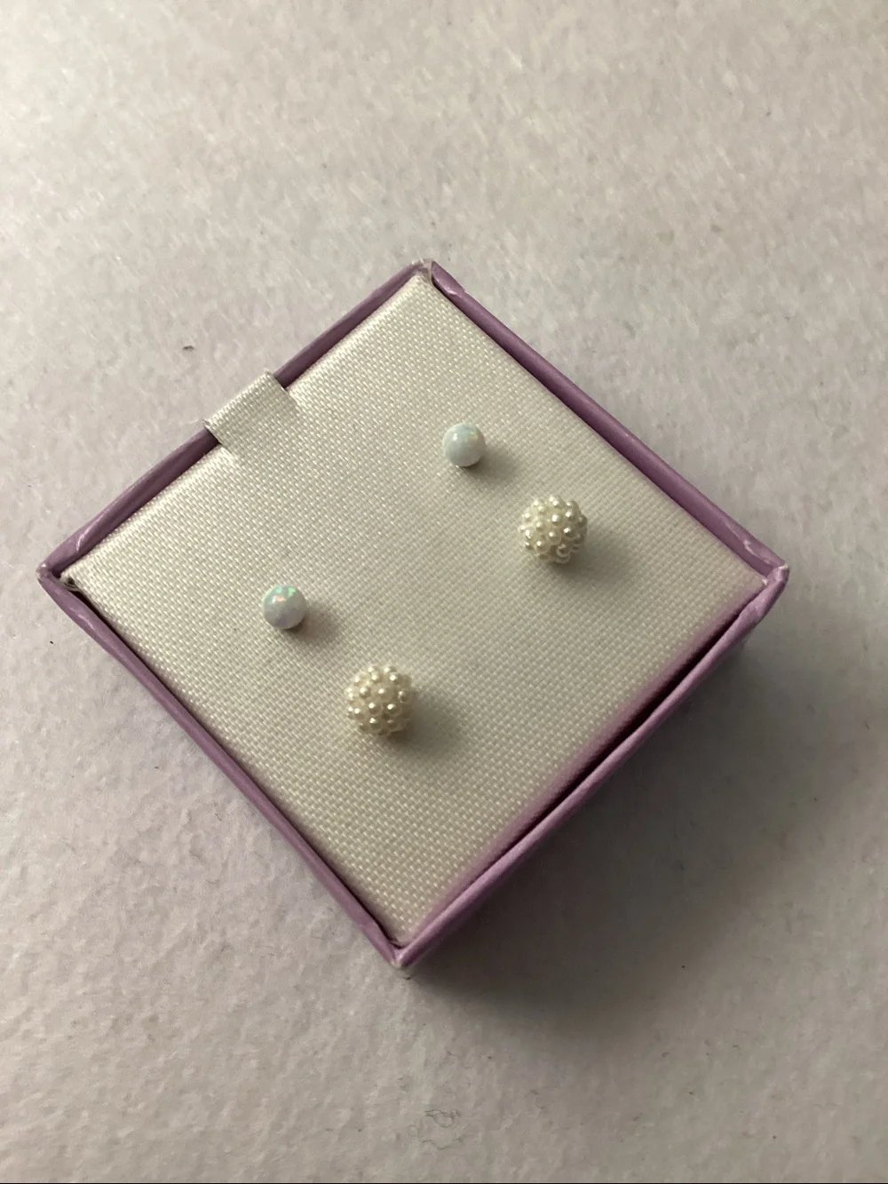 Kids PB Sterling Silver Metal Tower Pearl Cluster and Opal Stud Earring Set